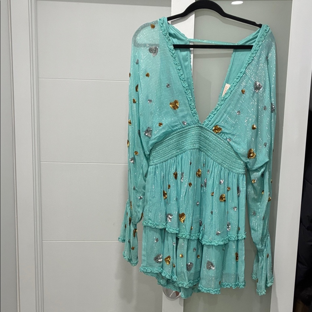 Rococo Sand Aqua Embellished mini dress